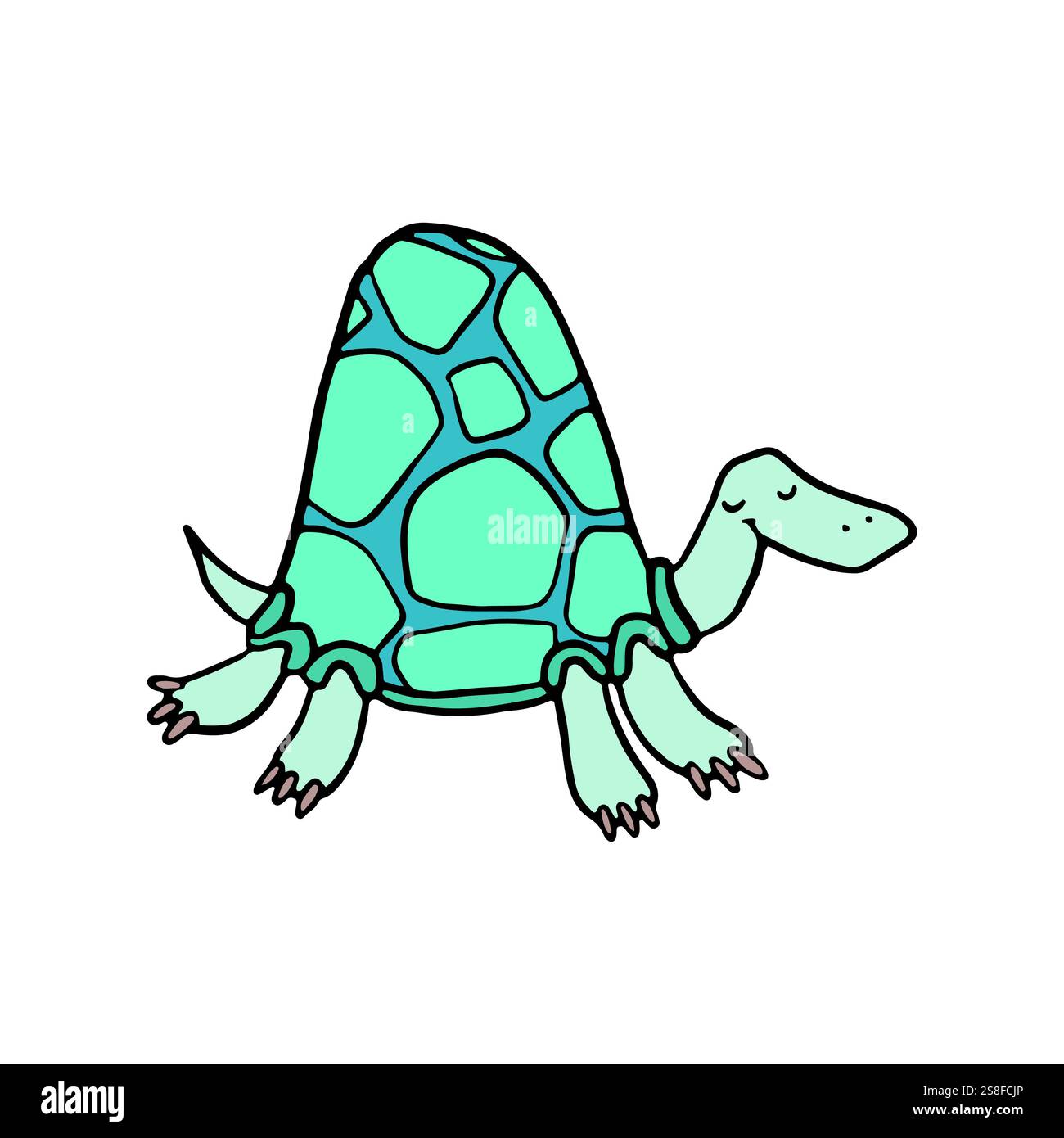 Allegra tartaruga cartoni animati con una vivace conchiglia blu, illustrata in uno stile semplice e accattivante, perfetta per libri per bambini e contenuti educativi. Illustrazione Vettoriale