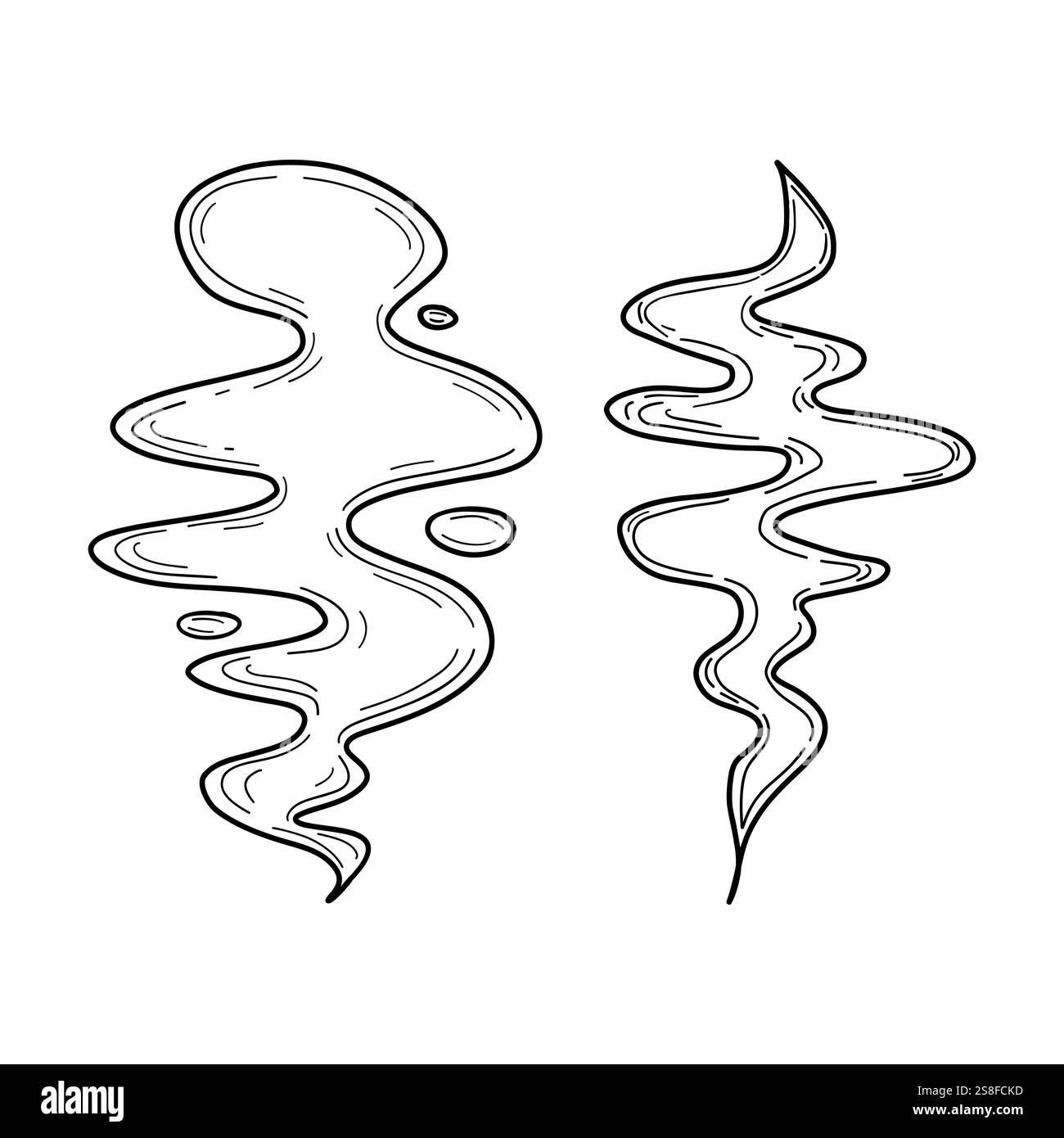 Scarabeo di fumo astratto con linee vorticose e curve. Ideale per trattamenti spa, incenso e relax. Linee d'arte in bianco e nero per temi sereni e rilassanti Illustrazione Vettoriale