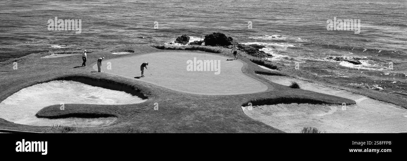 Elevato angolo di visione di un campo da golf, campo di golf di Pebble Beach, California, Stati Uniti d'America Foto Stock