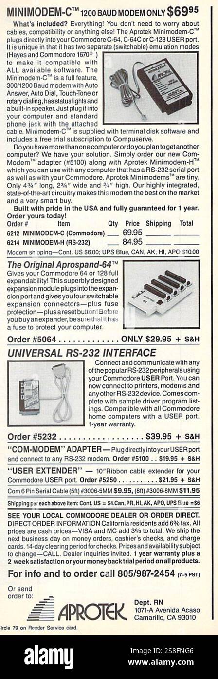 1989 interfaccia Aprotek rs 232, ad. Minimodem Foto Stock