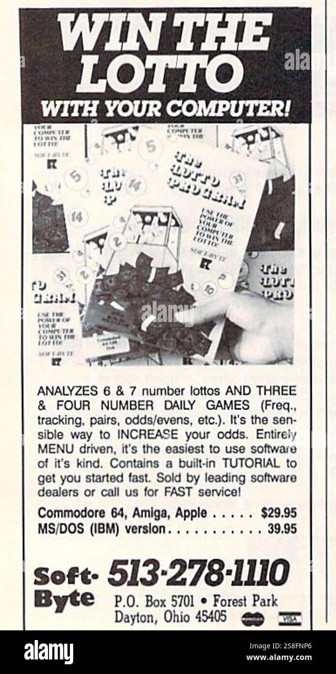 1989 Soft-byte vincere il lotto con il vostro annuncio per computer Foto Stock