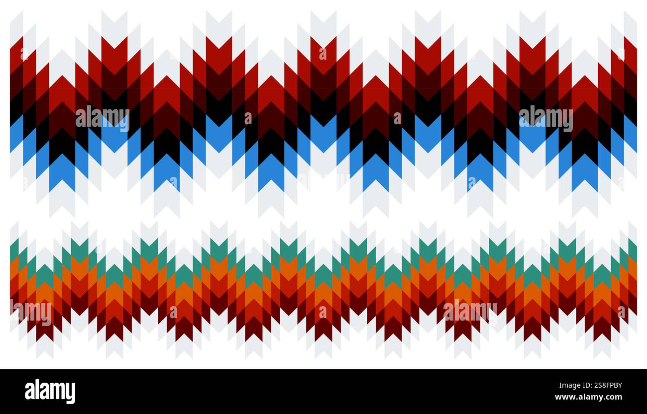 Margine geometrico a strisce del sud-ovest Navajo senza cuciture. Cornice colorata in Aztec. Confine etnico per design, web, cornici, tessuti, ecc. Illustrazione Vettoriale