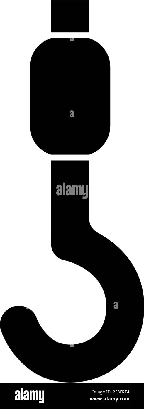 Icona vettoriale gancio gru industriale per edilizia e ingegneria. Illustrazione Vettoriale