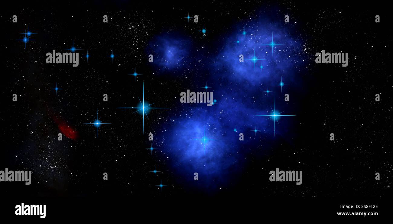 Le Pleiadi sono un ammasso di stelle aperte nella costellazione del Toro, noto anche come le sette Sorelle. E' composto da oltre 1.000 stelle, ma solo sei o S. Foto Stock