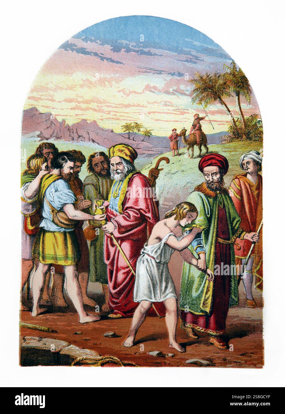 Giuseppe fu venduto dai suoi fratelli agli Ishmeeliti (Genesi) dall'Antico XIX secolo la National Illustrated Family Bible - The Holy Bible with Foto Stock