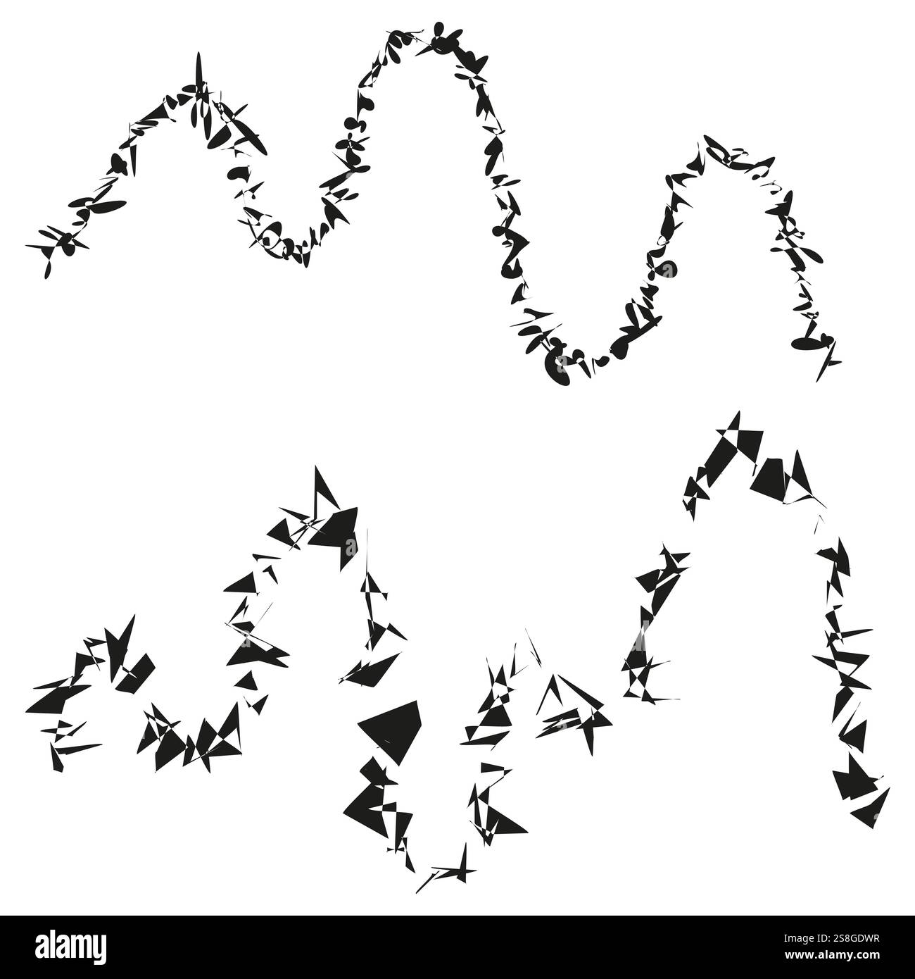 Forme d'onda astratte. Ripetizione geometrica frammentata. Elementi neri moderni. Decorazione vettoriale art. Illustrazione Vettoriale