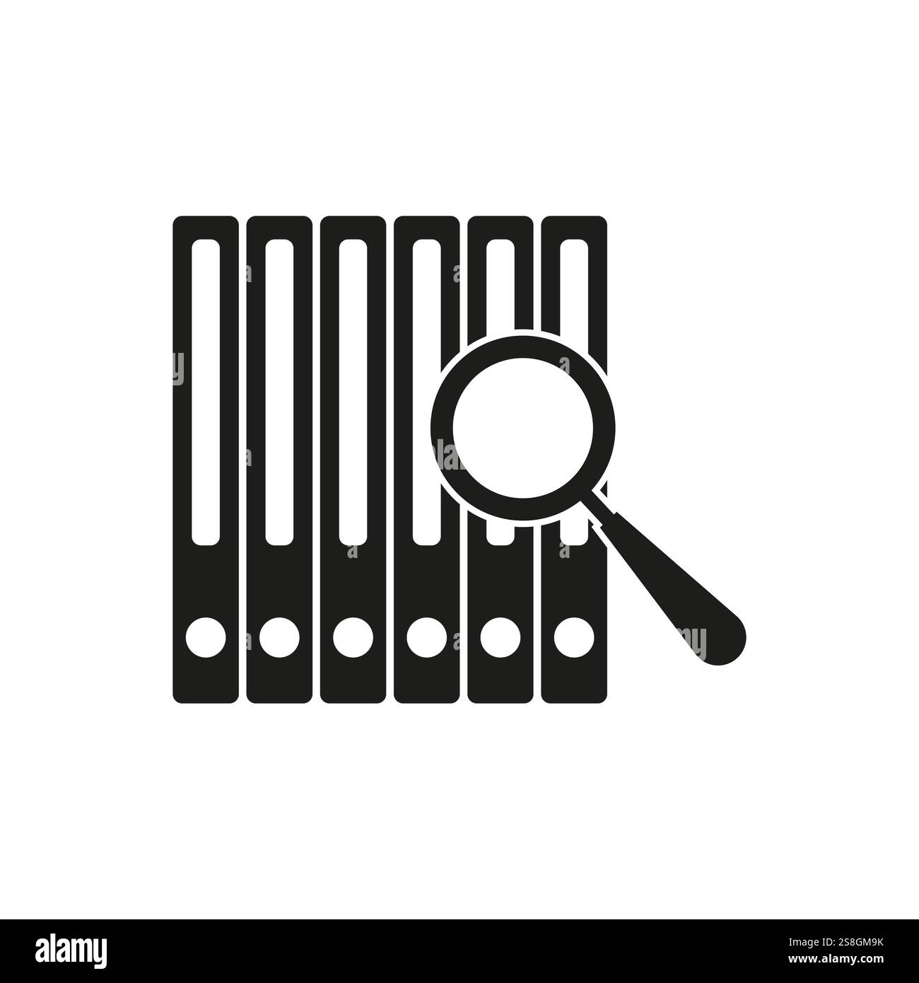Icona di ricerca cartella. Simbolo della lente di ingrandimento dell'archivio. Immagine di file organizzata. Illustrazione vettoriale. Illustrazione Vettoriale