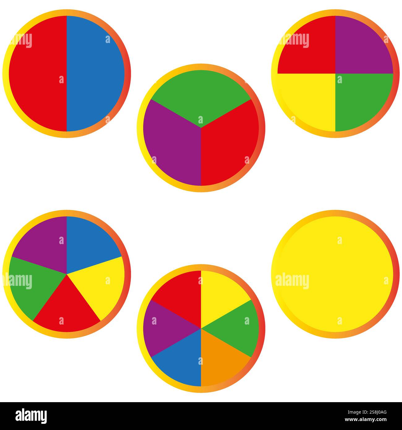 Grafici a torta colorati. Grafica del cerchio del segmento. Simboli di analisi dei dati. Elementi infografici vettoriali. Illustrazione Vettoriale