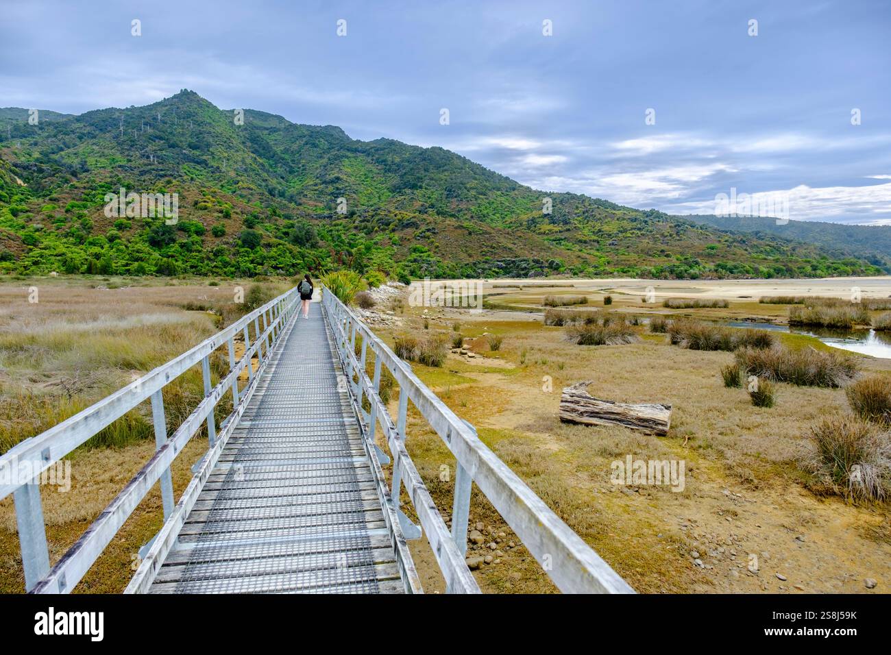 Abel Tasman Coast Track ingresso sud passerella escursionistica, Abel Tasman National Park, Marahau, New Zealand Southland, NZ Foto Stock