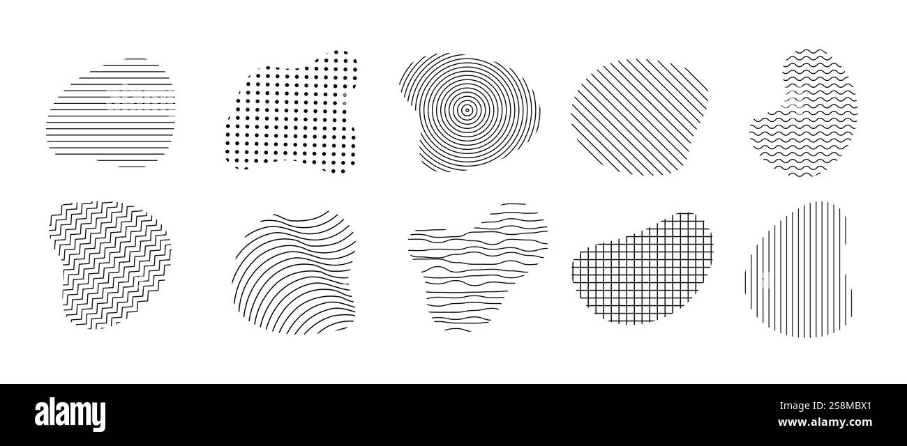 Set di blob a forma libera o irregolare. Splodge amorfo liquido semplice. Colorazioni di base geometriche. Illustrazione vettoriale piatta Illustrazione Vettoriale