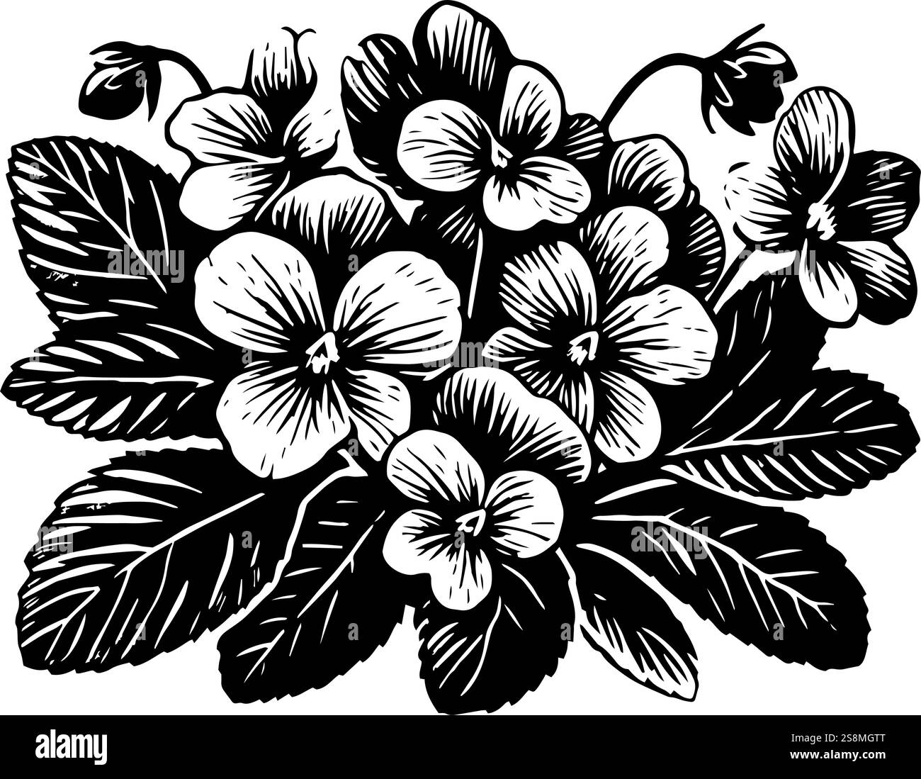 Un'illustrazione in bianco e nero di un gruppo di pannelli o viole Illustrazione Vettoriale