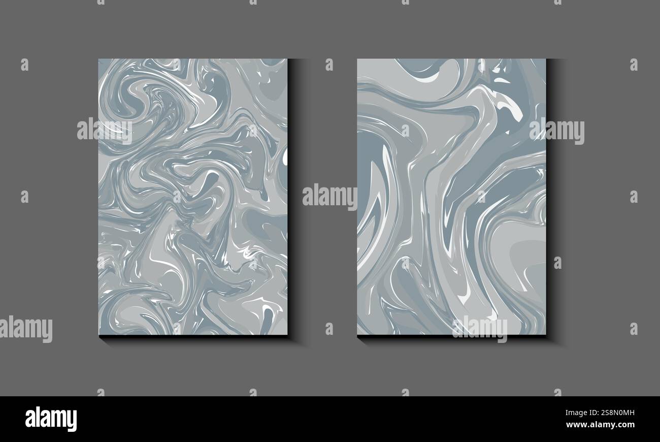 Gradiente dinamico liquido onde di colore sfondo geometrico . Set di texture di marmo fluido e pittura acrilica fluida su tela. Disegni per copertine. Illustrazione Vettoriale