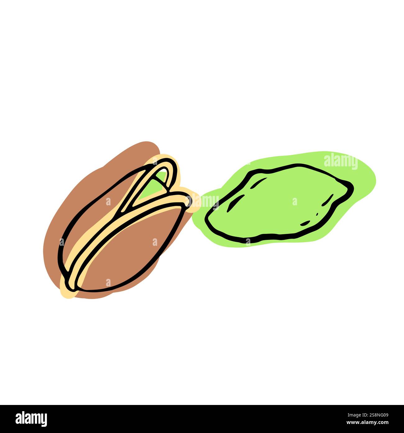 Il pistacchio verde nel suo guscio celebra la bontà fresca, salata e saporita delle noccioline, ideale per spuntini, ricette culinarie e ispirate al Mediterraneo Illustrazione Vettoriale