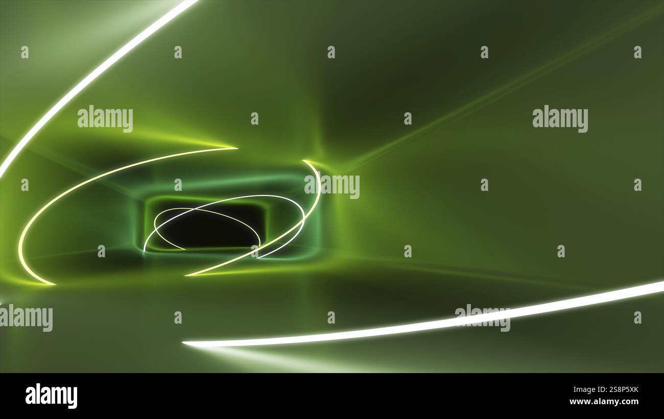 Uno sfondo al neon illumina il tunnel. 3D illustrazione Foto Stock