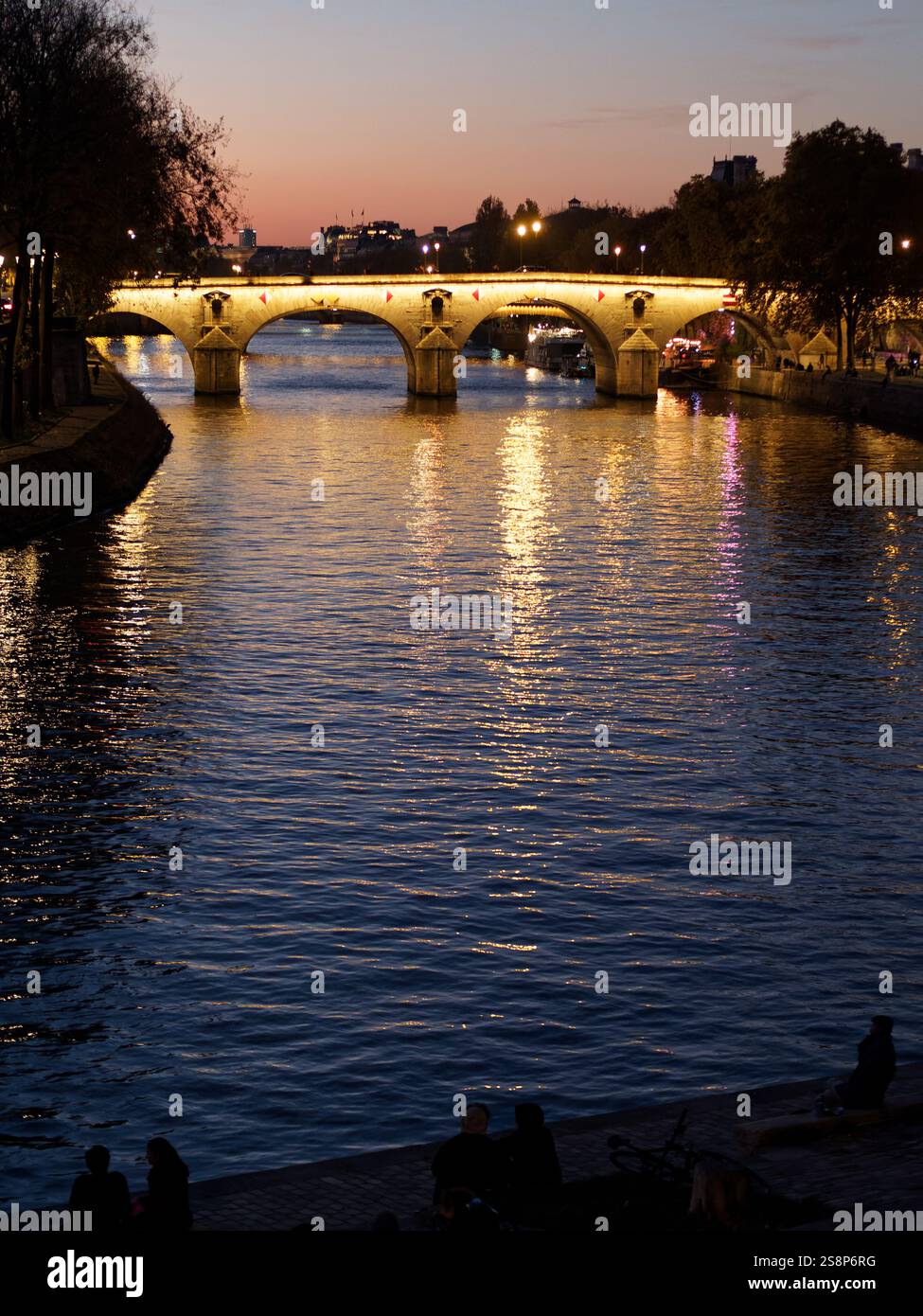 Pont Marie, Ponte sulla Senna, Parigi, notte. Francia, Europa, UE. Foto Stock