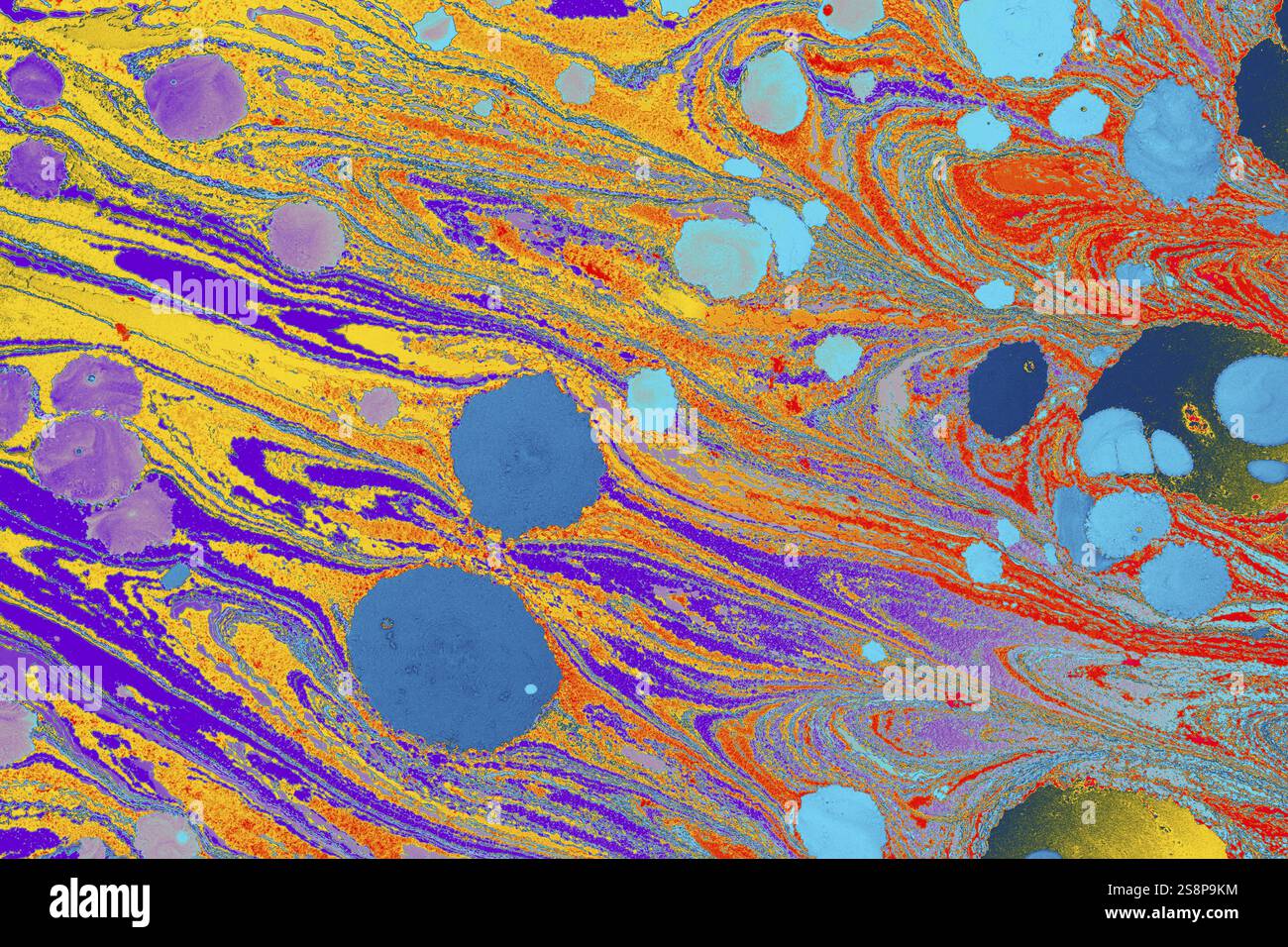 Bella arte astratta di tecniche di pittura di marbling Ebru sull'acqua con vernici acriliche Foto Stock