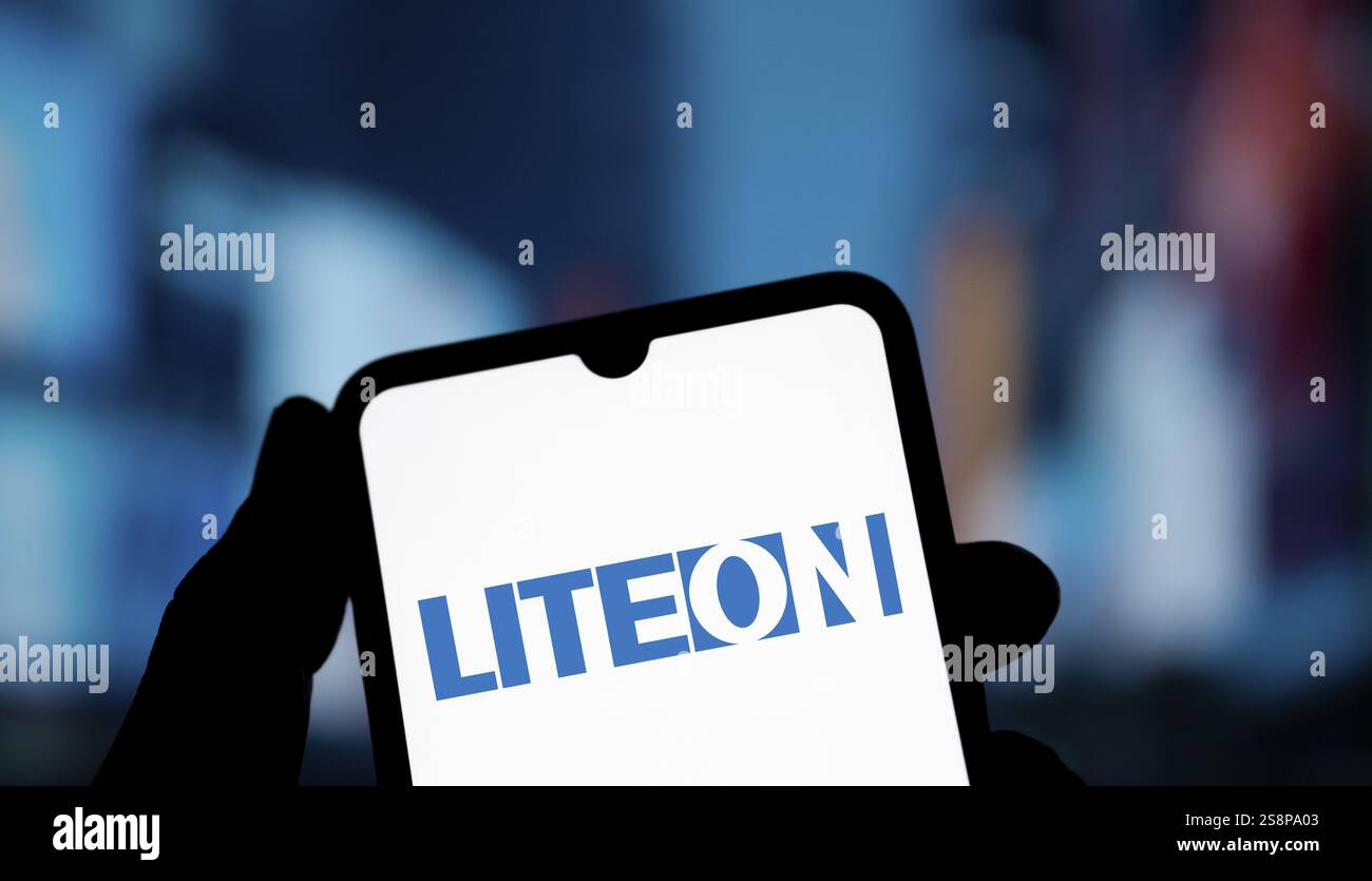 Il logo Lite ON viene visualizzato sullo smartphone. Lite-On è un'azienda taiwanese Foto Stock