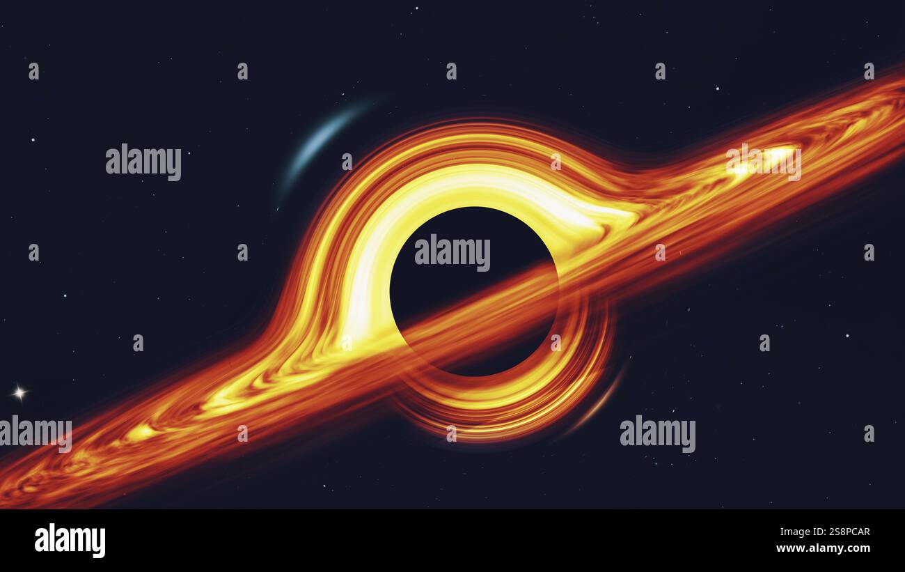 Un buco nero nello spazio profondo, illustrazione 3D. Foto Stock