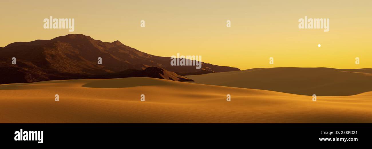 Sfondo di un paesaggio desertico al tramonto. Illustrazione 3D. Foto Stock