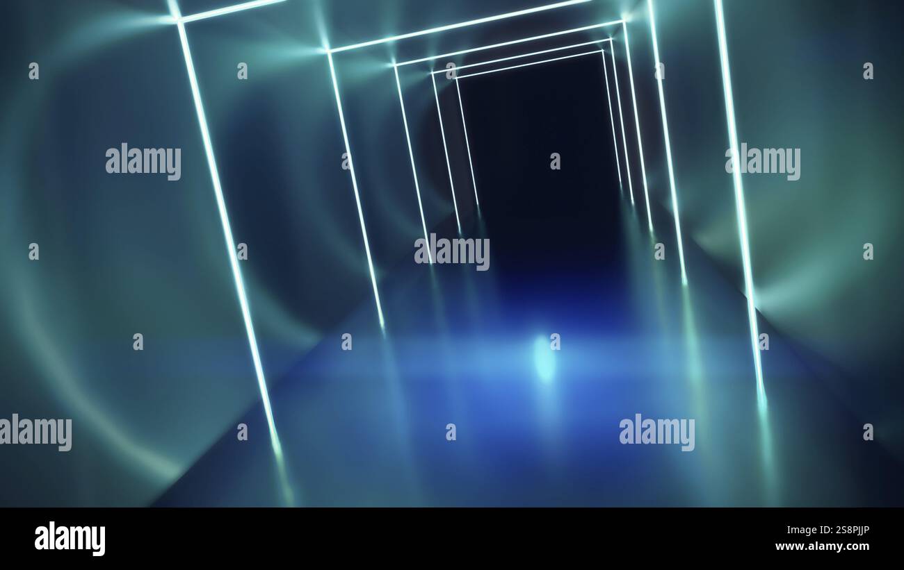 Un'illustrazione 3D del tunnel delle luci al neon Foto Stock