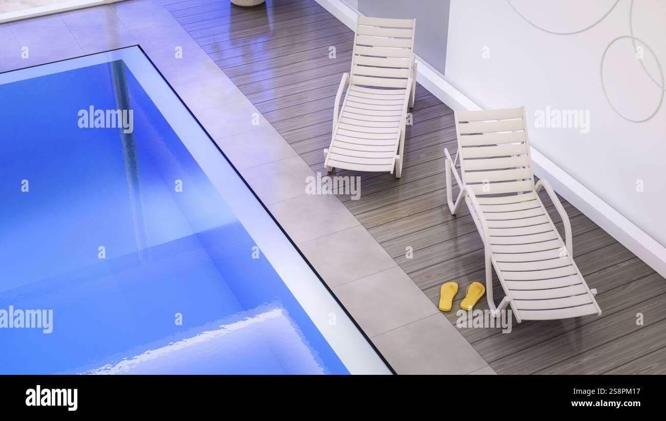 Una tipica piscina interna privata. Illustrazione 3D Foto Stock