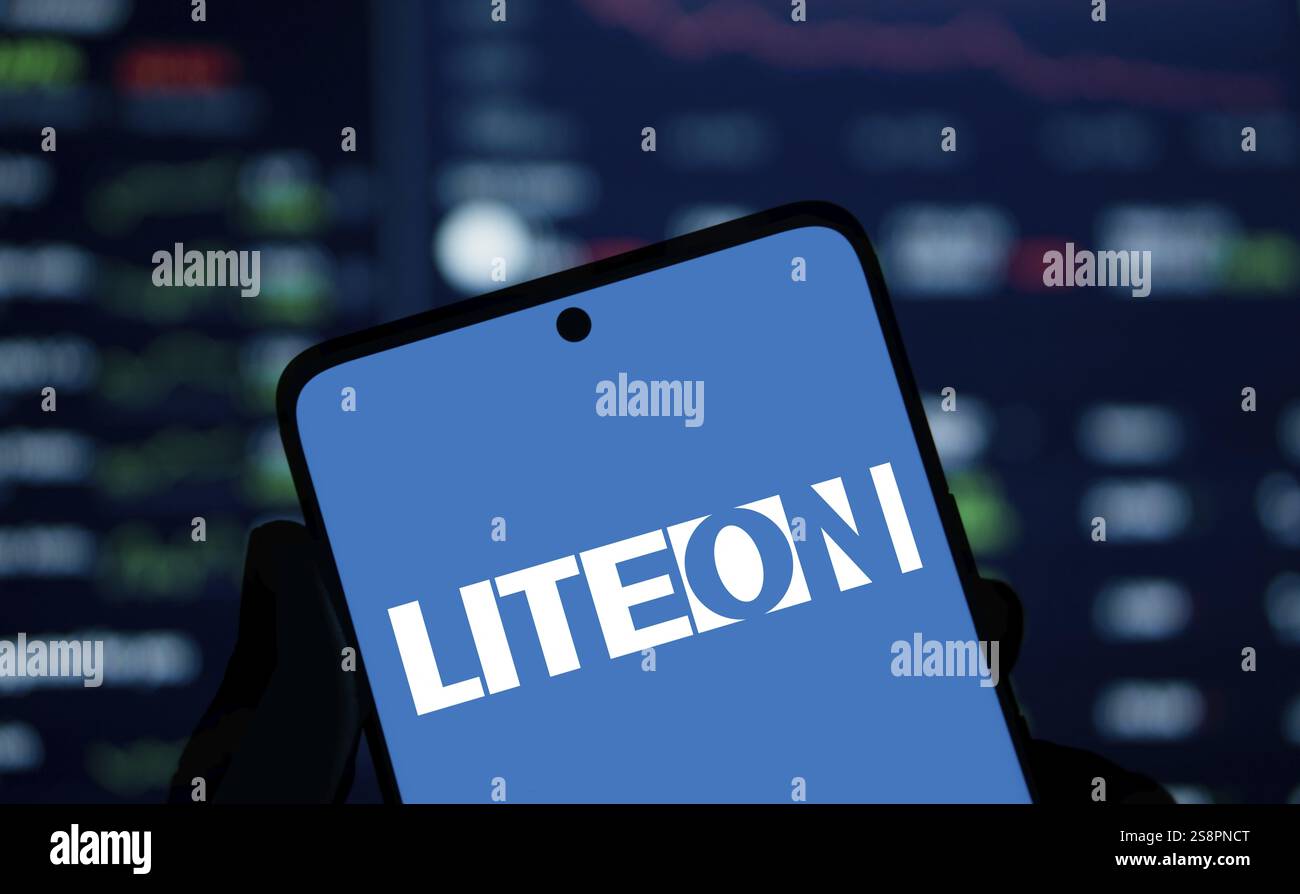 Il logo Lite ON viene visualizzato sullo smartphone. Lite-On è un'azienda taiwanese Foto Stock