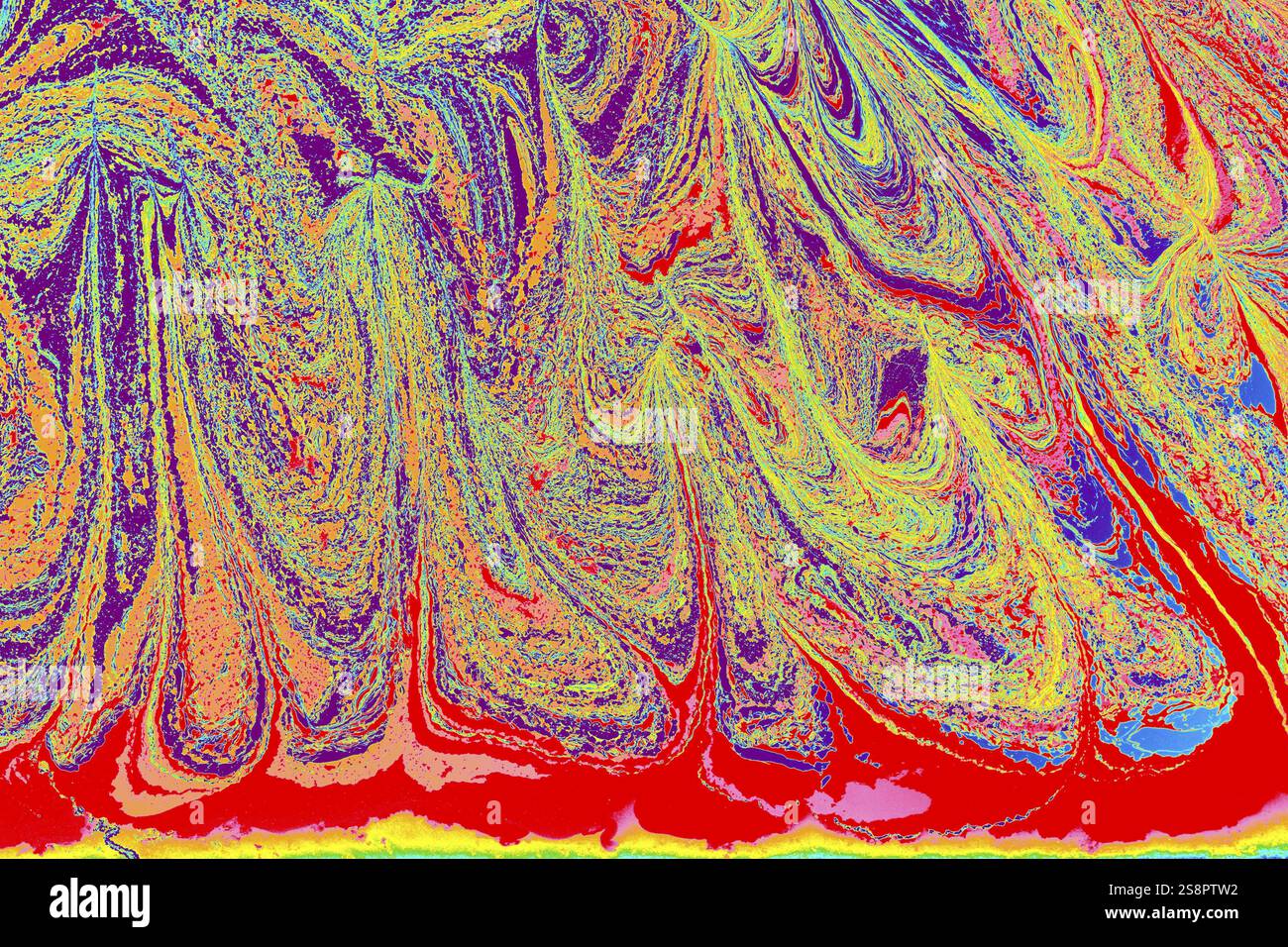 Bella arte astratta di tecniche di pittura di marbling Ebru sull'acqua con vernici acriliche Foto Stock