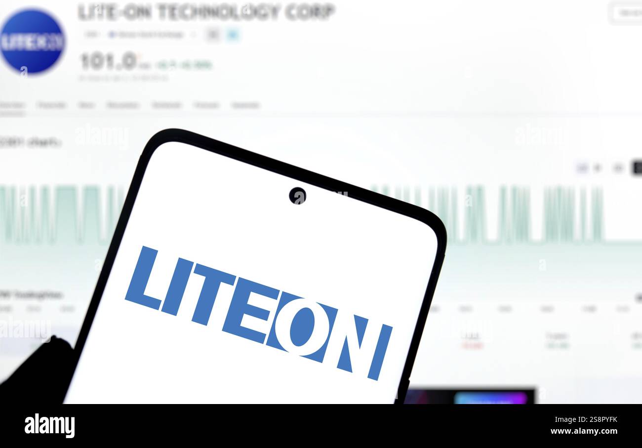 Il logo Lite ON viene visualizzato sullo smartphone. Lite-On è un'azienda taiwanese Foto Stock