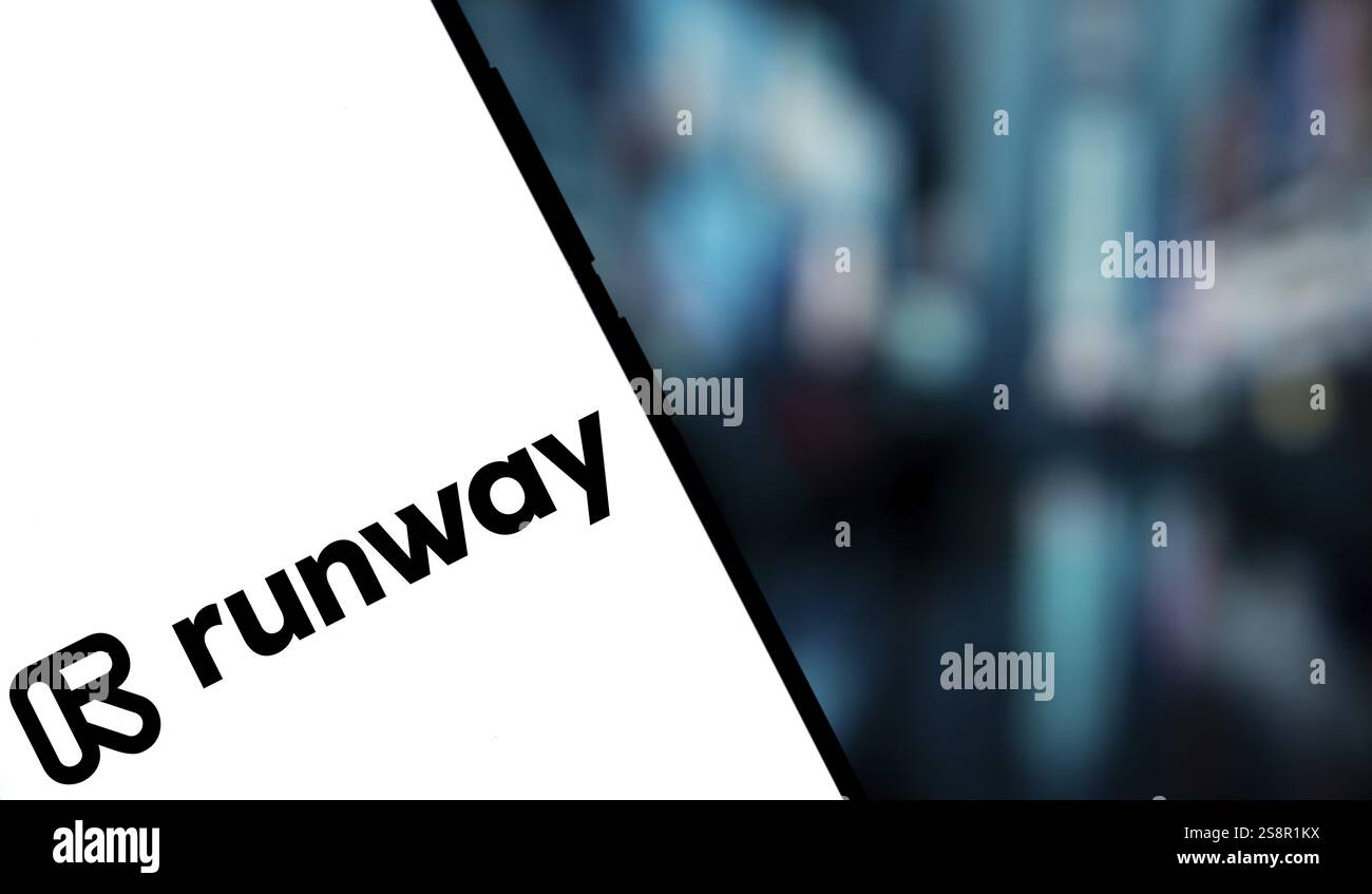 il logo runway viene visualizzato sullo smartphone. Runway ai Inc è un'azienda americana Foto Stock