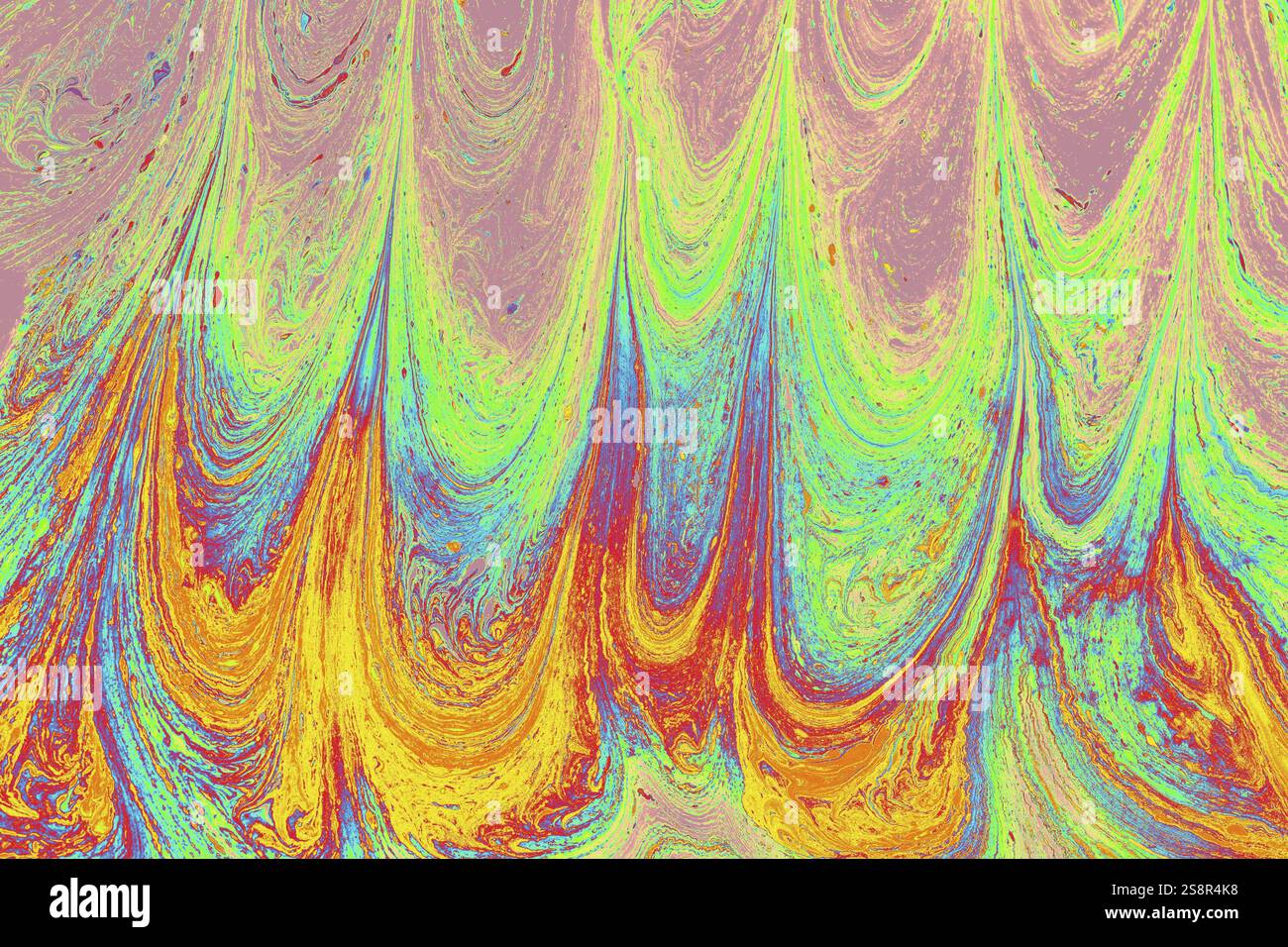 Bella arte astratta di tecniche di pittura di marbling Ebru sull'acqua con vernici acriliche Foto Stock