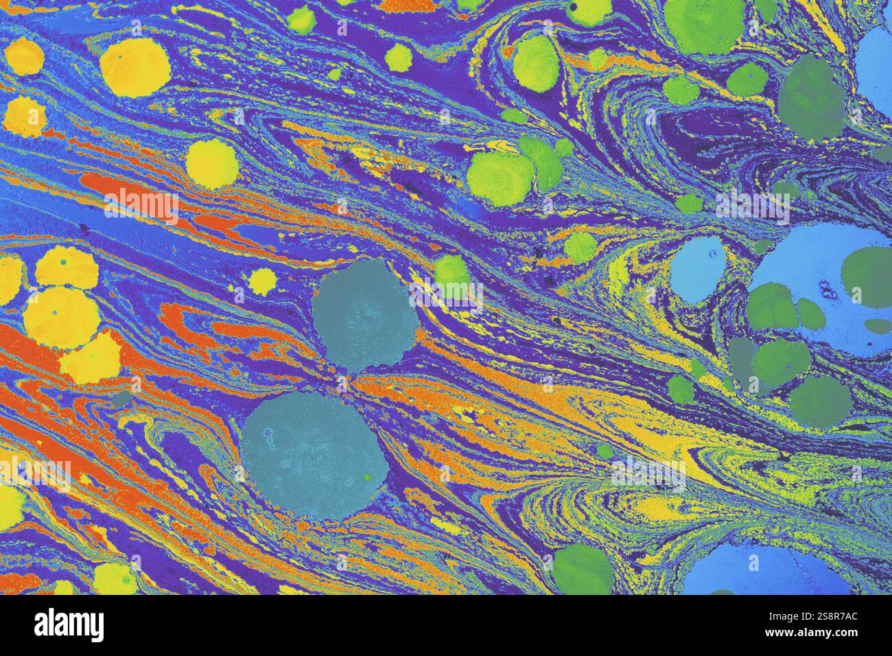 Bella arte astratta di tecniche di pittura di marbling Ebru sull'acqua con vernici acriliche Foto Stock
