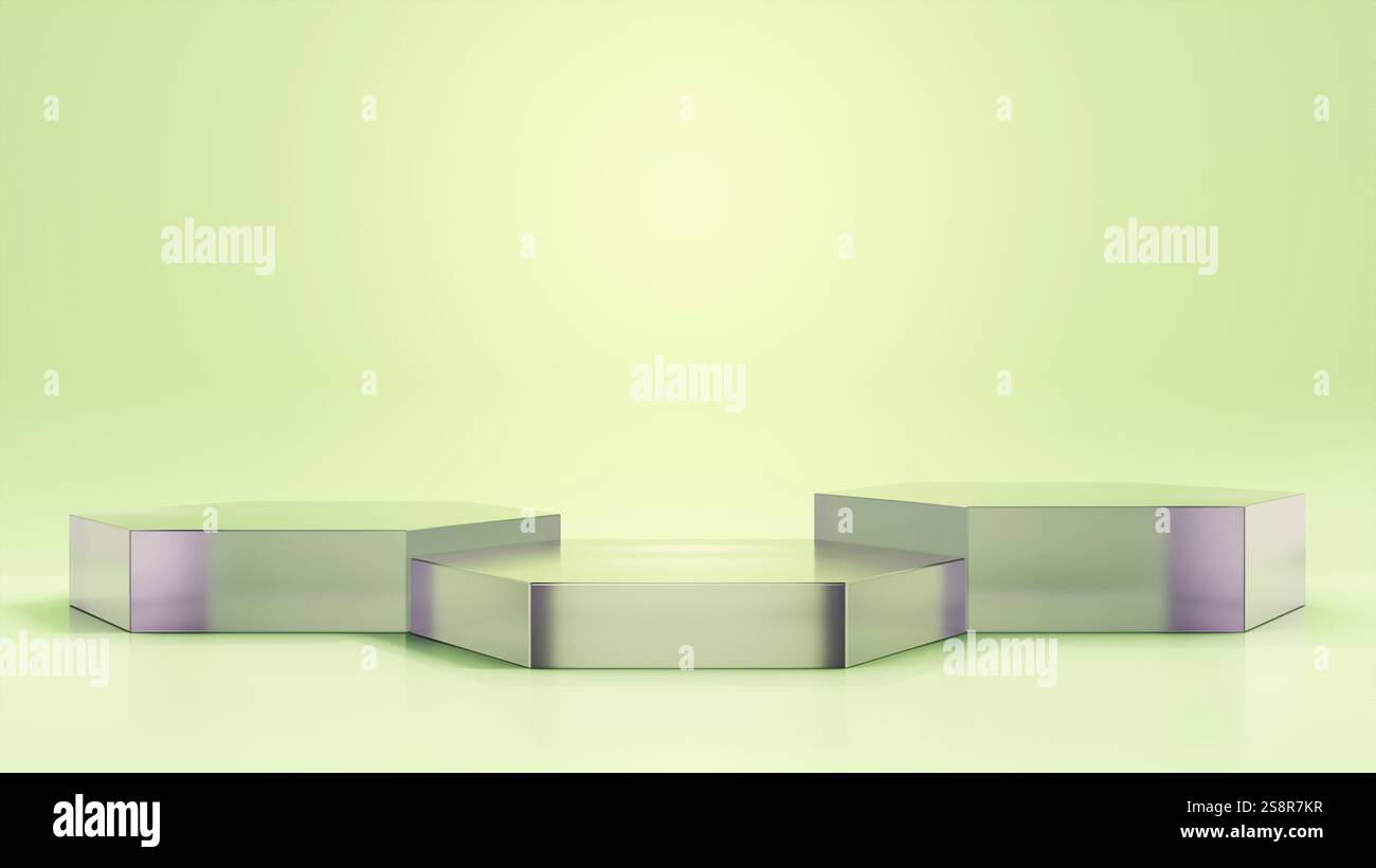 Visualizza lo sfondo con elementi di vetro sfocati. Illustrazione 3D Foto Stock