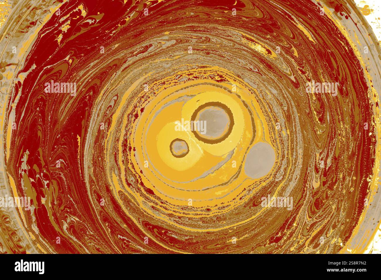 Bella arte astratta di tecniche di pittura di marbling Ebru sull'acqua con vernici acriliche Foto Stock