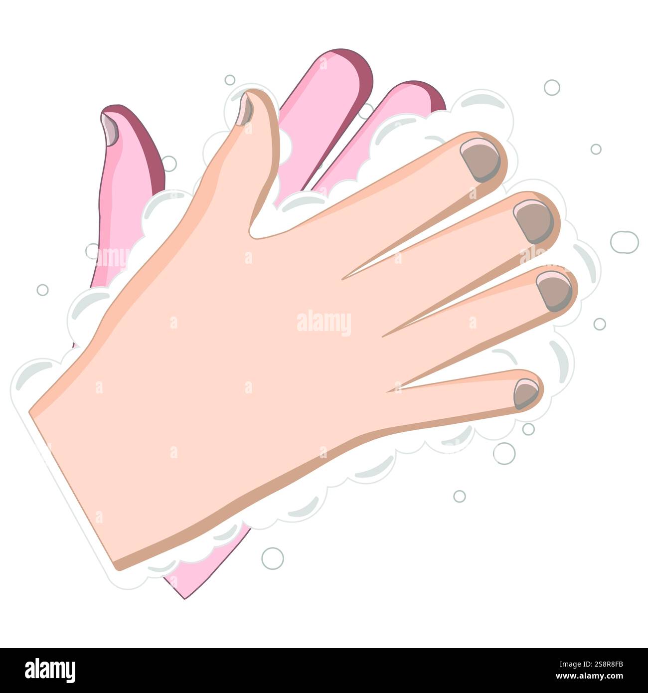 Illustrazione vettoriale per lavare le mani, grafica per poster medici o infografica per promuovere la pulizia, isolata su sfondo bianco Illustrazione Vettoriale