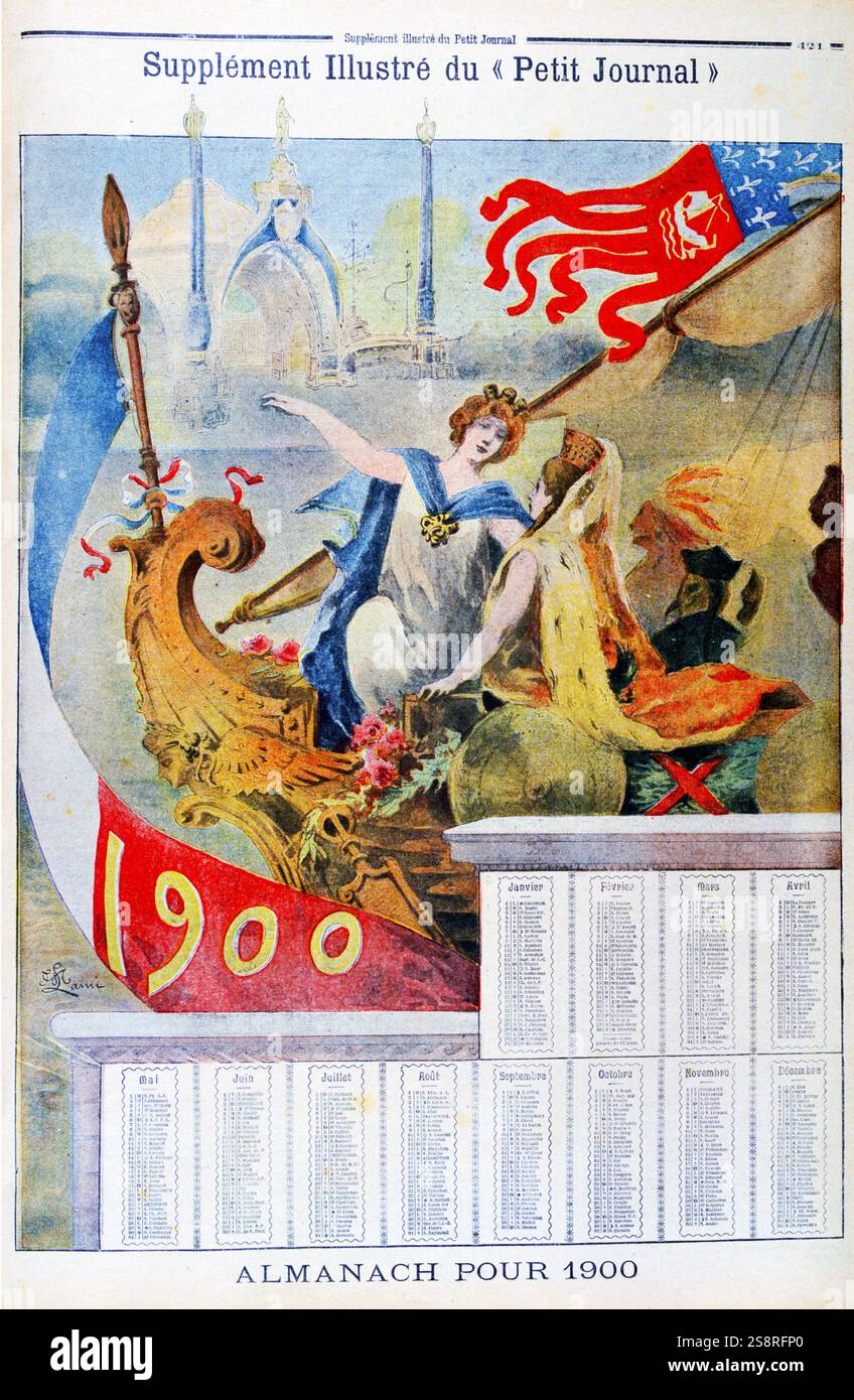 (Illustrazione) che mostra un almanach per 1900. Il francese in stile art nouveau. Foto Stock