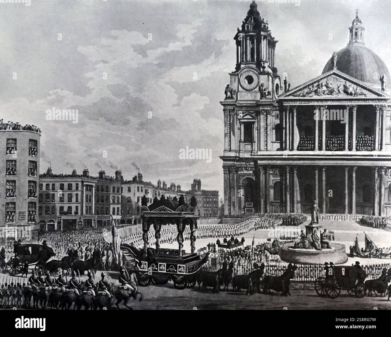 Dipinto raffigurante il corteo funebre Horatio Nelson, primo Visconte Nelson (1758-1805) una bandiera britannica ufficiale della Royal Navy. Datata del XIX secolo Foto Stock