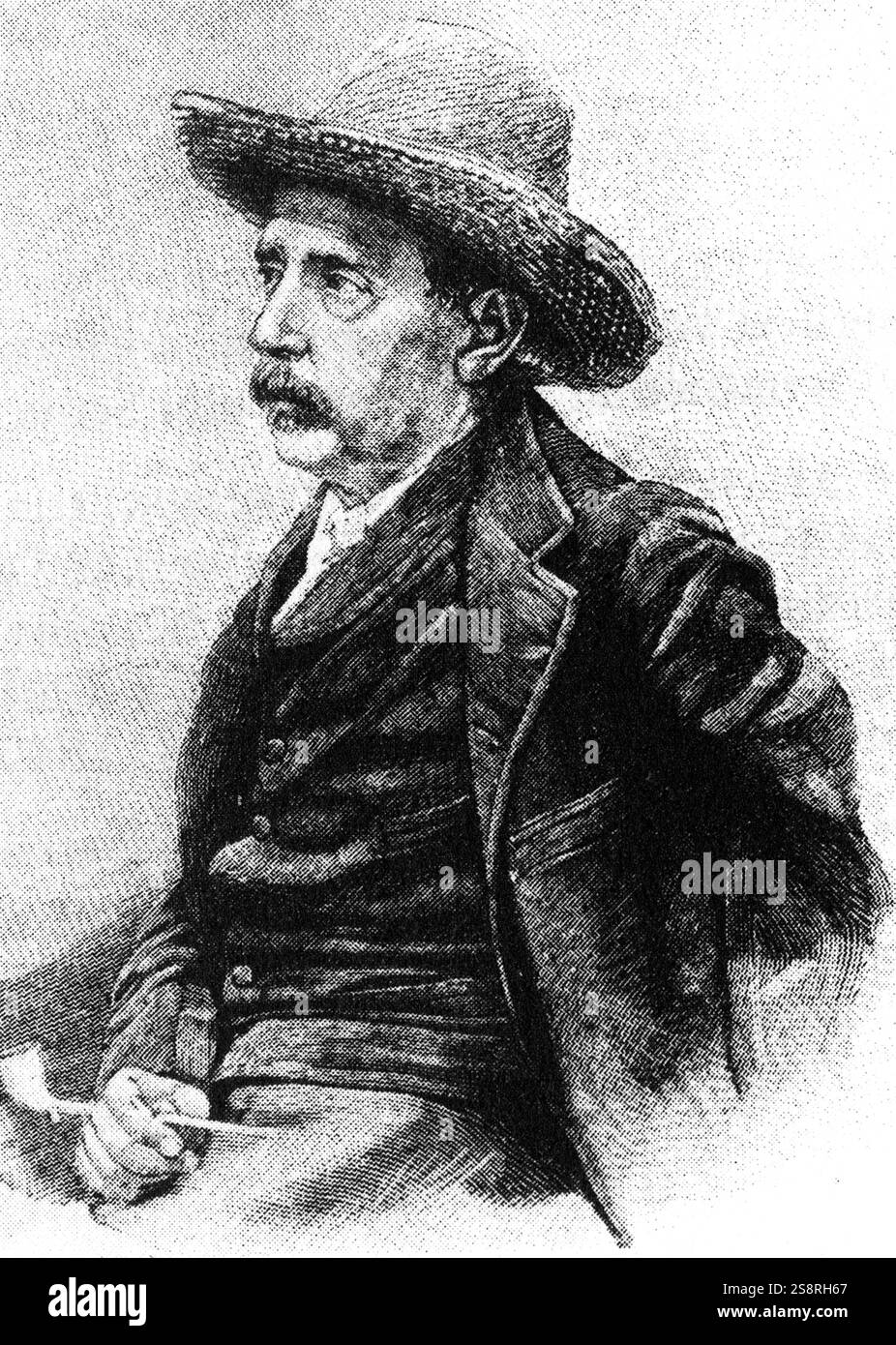 Ritratto di Antonio Ghislanzoni (1824-1893) un poeta e romanziere che ha scritto libretti per Giuseppe Verdi (1813-1901) un'opera italiana compositore. Datata del XIX secolo Foto Stock