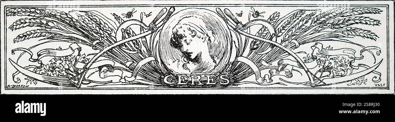 Incisione raffigurante l'antica dea romana Cerere. Ceres era una dea di agricoltura, raccolti di grano, la fertilità e la materna di relazioni. Datata del XIX secolo Foto Stock