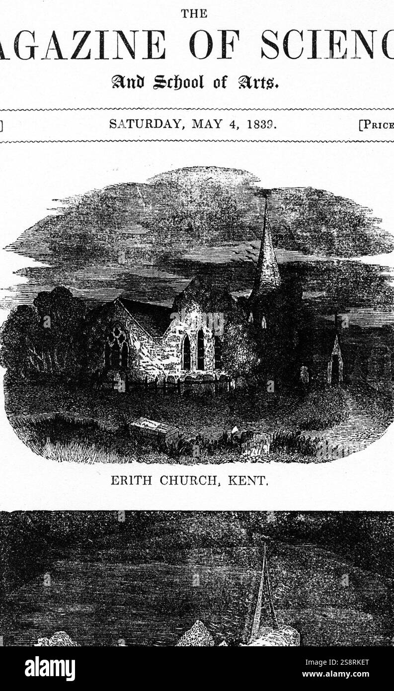 Incisione raffigurante San Giovanni Battista a Erith, Kent, costruito nel XII secolo. Datata del XIX secolo Foto Stock