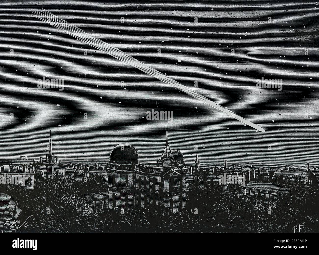 Incisione raffigurante la grande cometa del 1843. Datata del XIX secolo Foto Stock