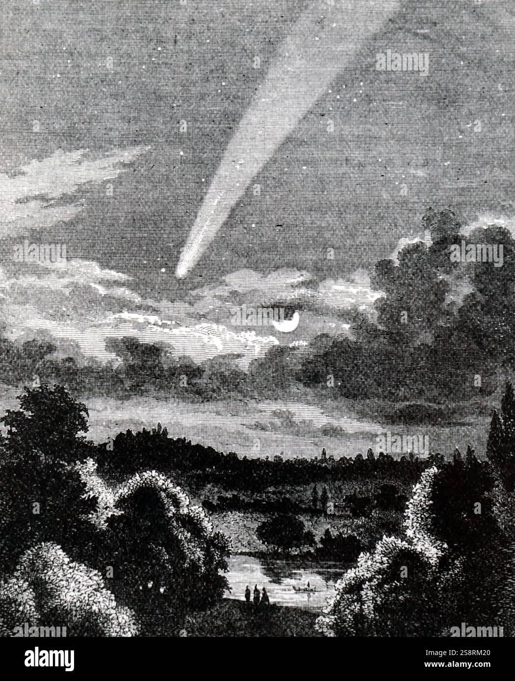 Incisione raffigurante la grande cometa del 1843. Datata del XIX secolo Foto Stock
