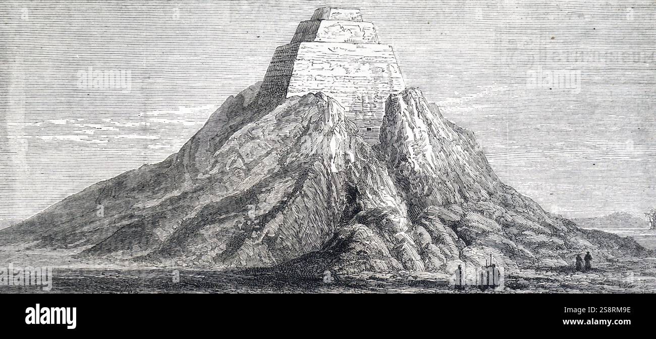 Incisione raffigurante la piramide di Meydoon aperto da Sir Gaston Camille Charles Maspero. Sir Gaston Camille Charles Maspero (1846-1916) un egittologo francese. Datata del XIX secolo Foto Stock