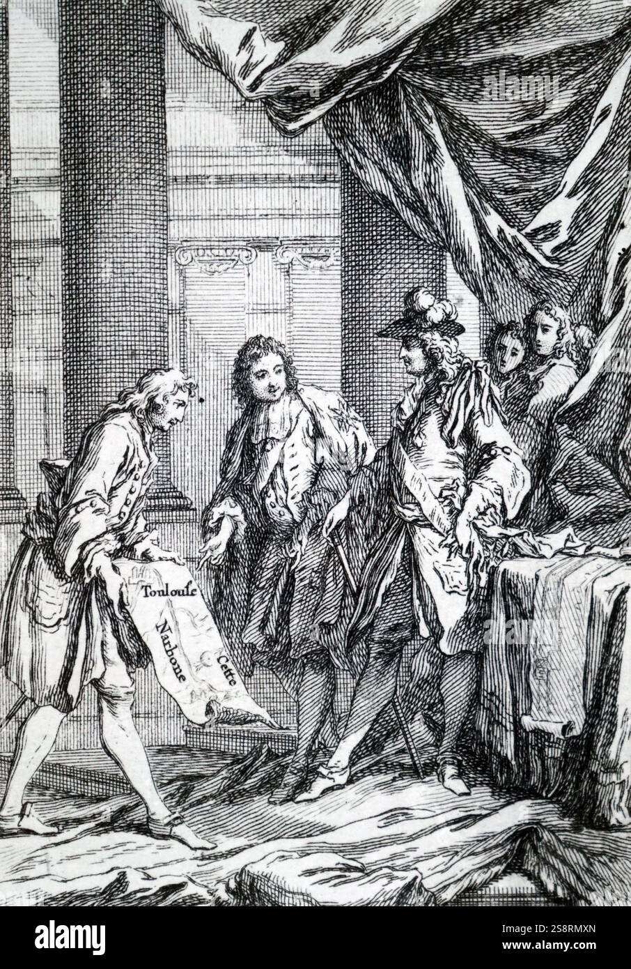 Incisione raffigurante di Luigi XV di Francia (1710-1774) noto come Louis l amata, un monarca della Casa di Borbone. Datata xviii secolo Foto Stock