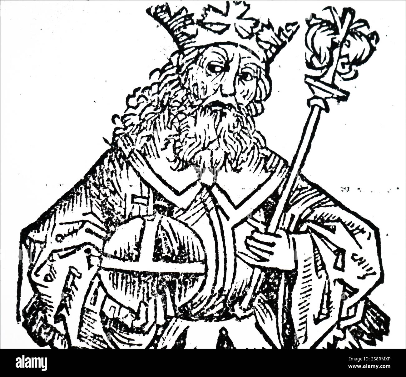 Incisione raffigurante Filippo II di Macedon (382 BC- 336 BC) re del greco antico Regno di Macedon fino a quando l'assassinio e padre di Alessandro il Grande. Datata xv secolo Foto Stock