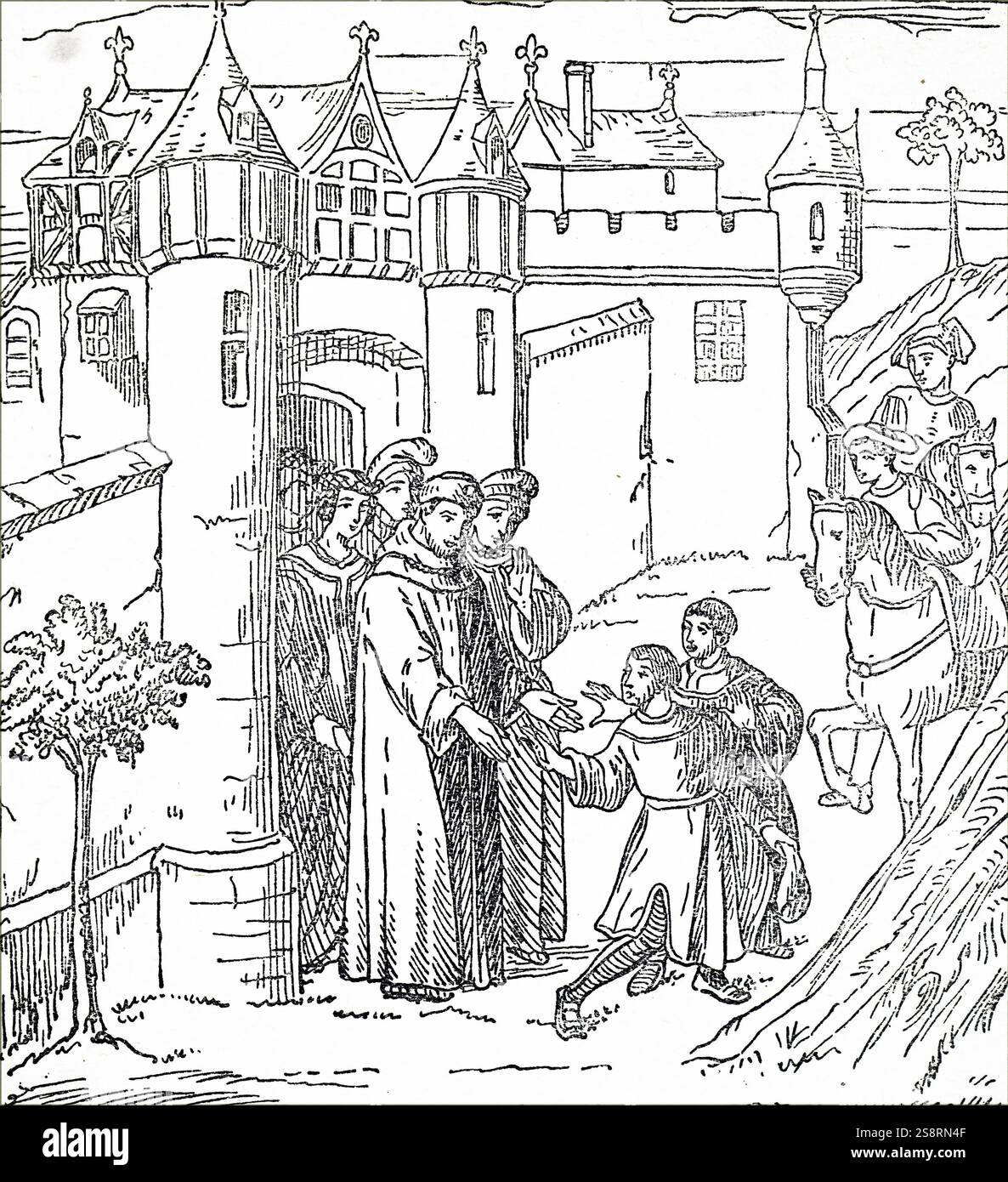 Incisione raffigurante Marco Polo (1254-1324) un mercante veneziano, explorer e scrittore. Datato xiv secolo Foto Stock