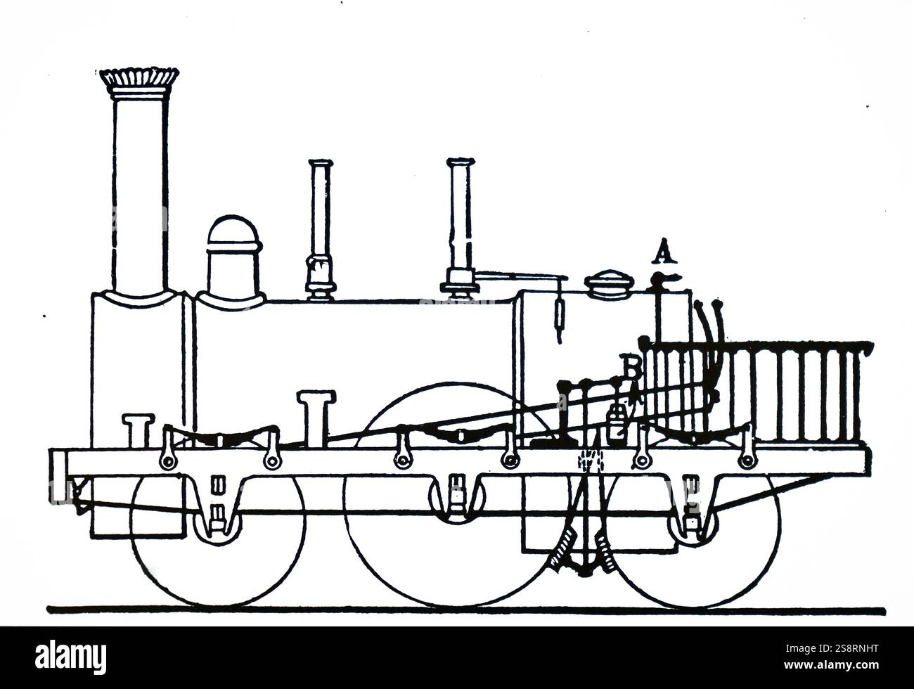 Illustrazione raffigurante un vapore di funzionamento del freno sulle ruote motrici - brevettato da Robert Stephenson. Robert Stephenson (1803-1859) un early British Railway e ingegnere civile. Datata del XIX secolo Foto Stock