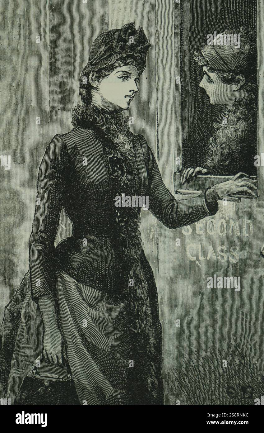 Illustrazione raffigurante un passeggero in una prima classe di trasporto, rendendo il contatto visivo con qualcuno in seconda classe. Datata del XIX secolo Foto Stock