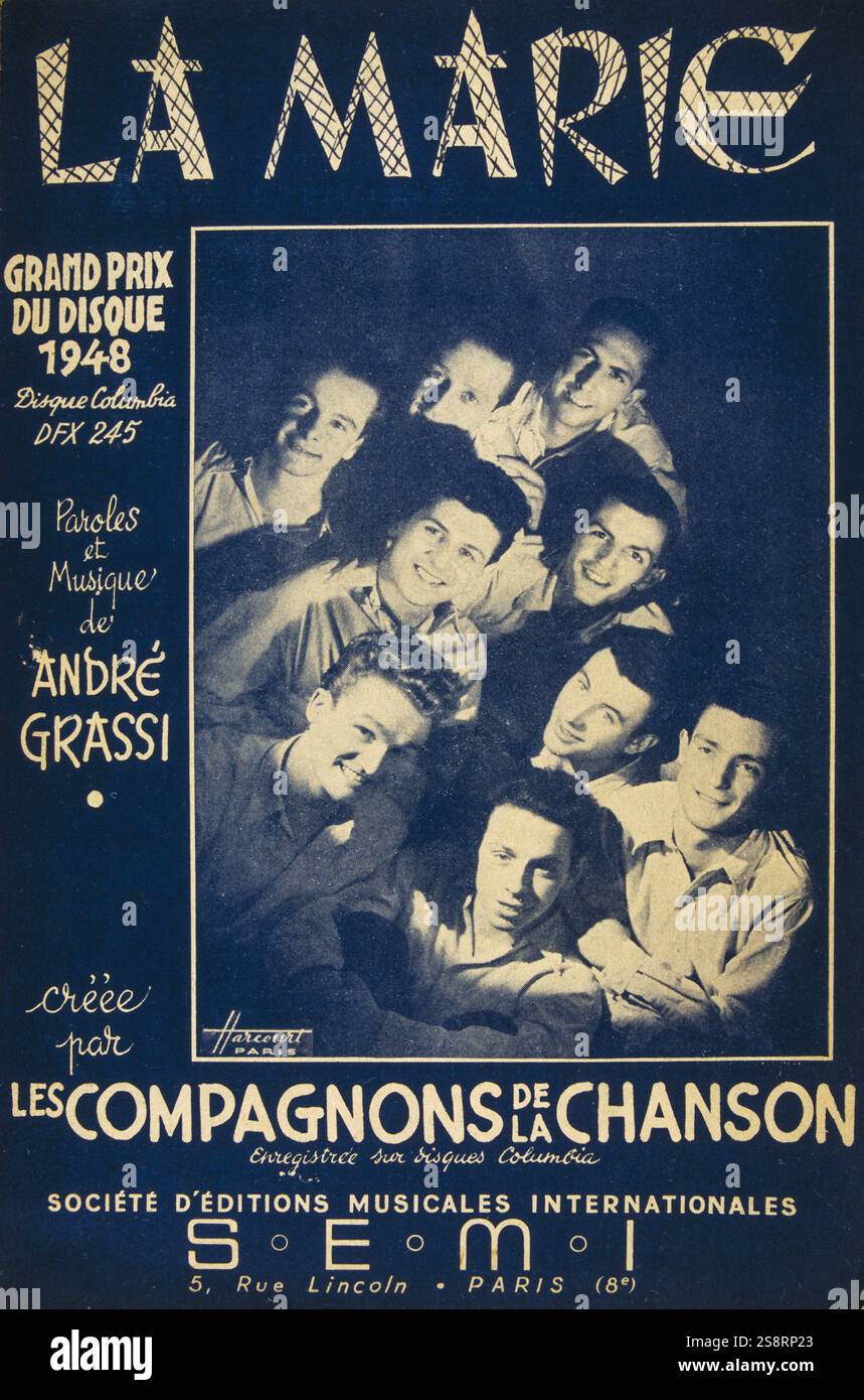 Coperchio del 1948 canzone francese prenota per canzoni cantate dal coro popolare gruppo, Les Compagnons des chanson Foto Stock