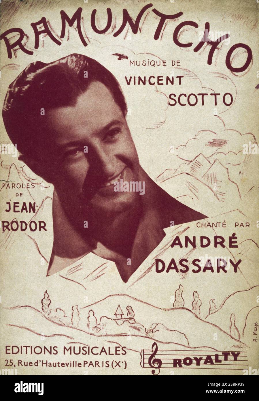Canzone francese prenota per 'Ramuntcho" cantata da André DASSARY musica composta da Vincent Scotto 1945 Foto Stock