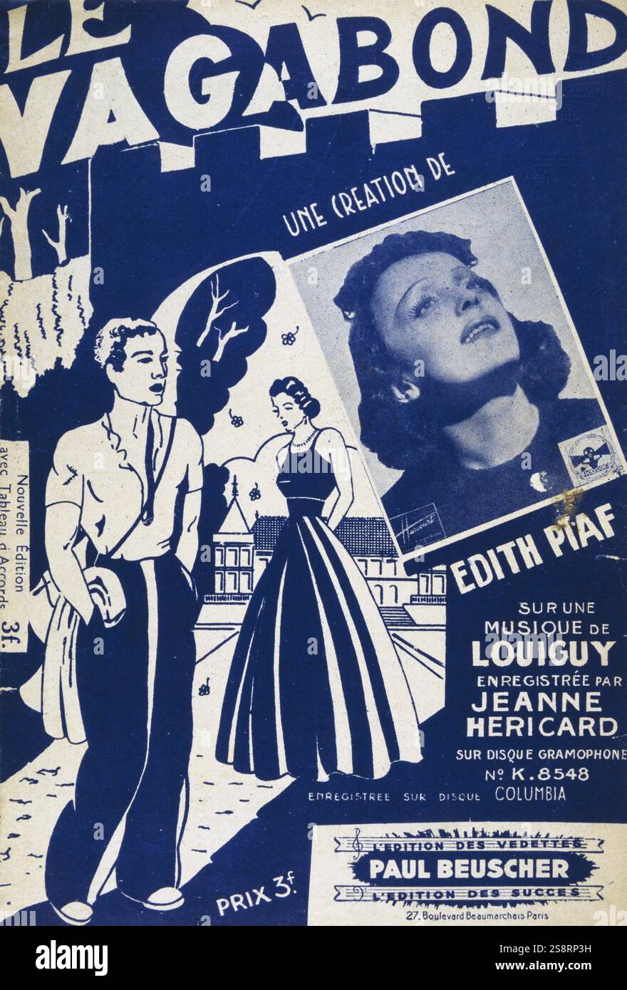 Canzone francese prenota per 'Vagabond" cantato da il popolare cantante Edith Piaf 1939 Foto Stock